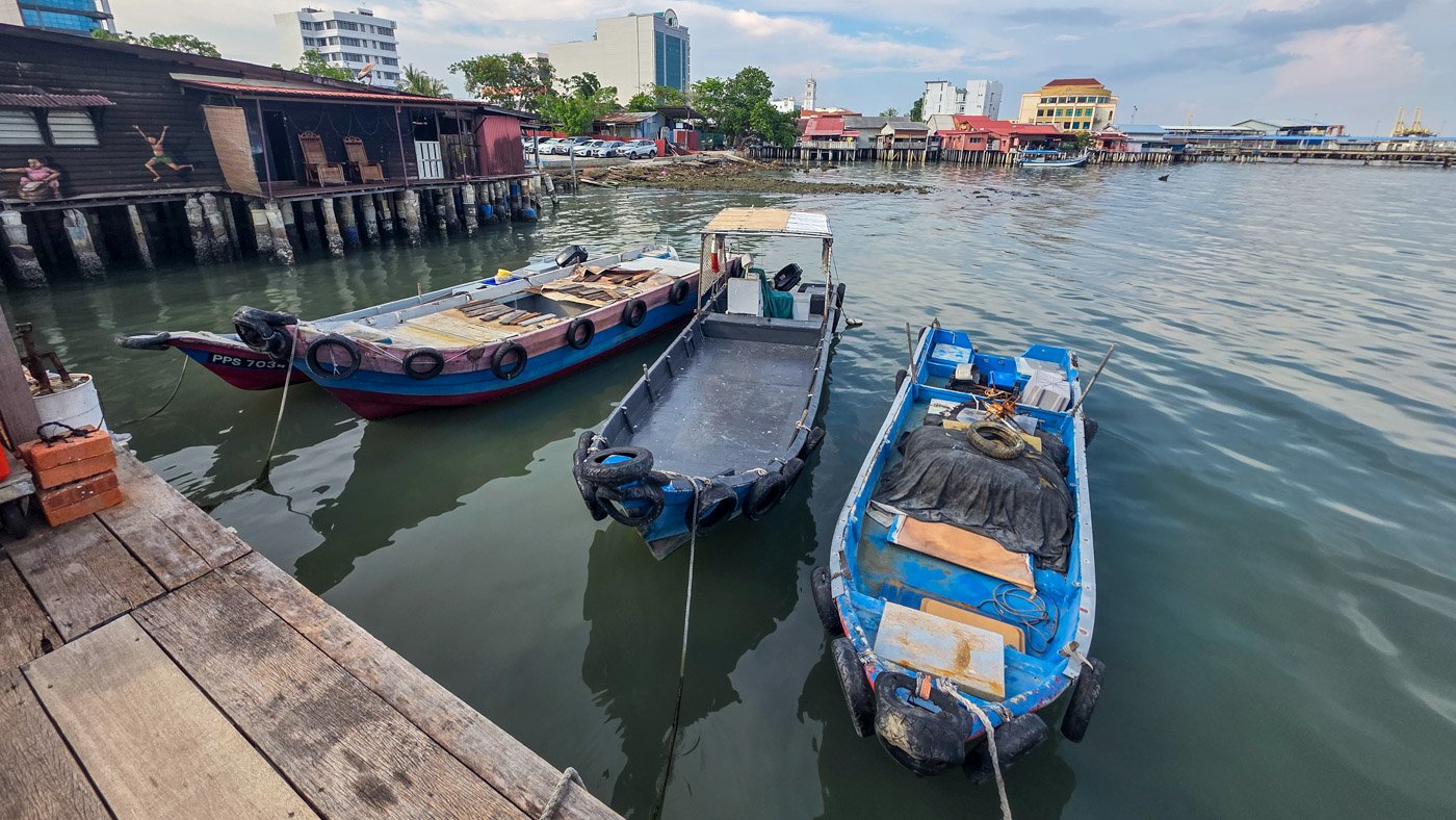 Boats resting near Chew Jetty in George Town, Penang