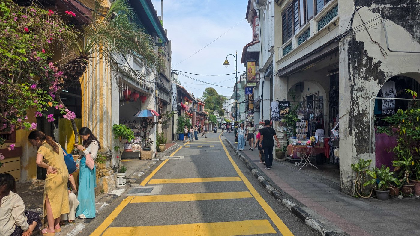 Street scene in George Town’s UNESCO heritage area in Penang, Malaysia