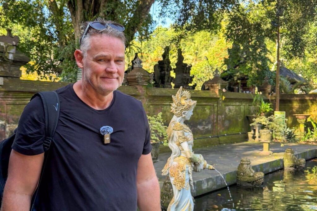 Martin visiting Tirta Empul temple in Bali, Indonesia