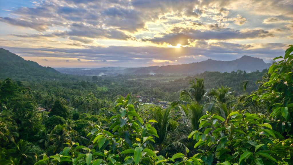 Mountain landscape at sunset near Sidemen, Bali.